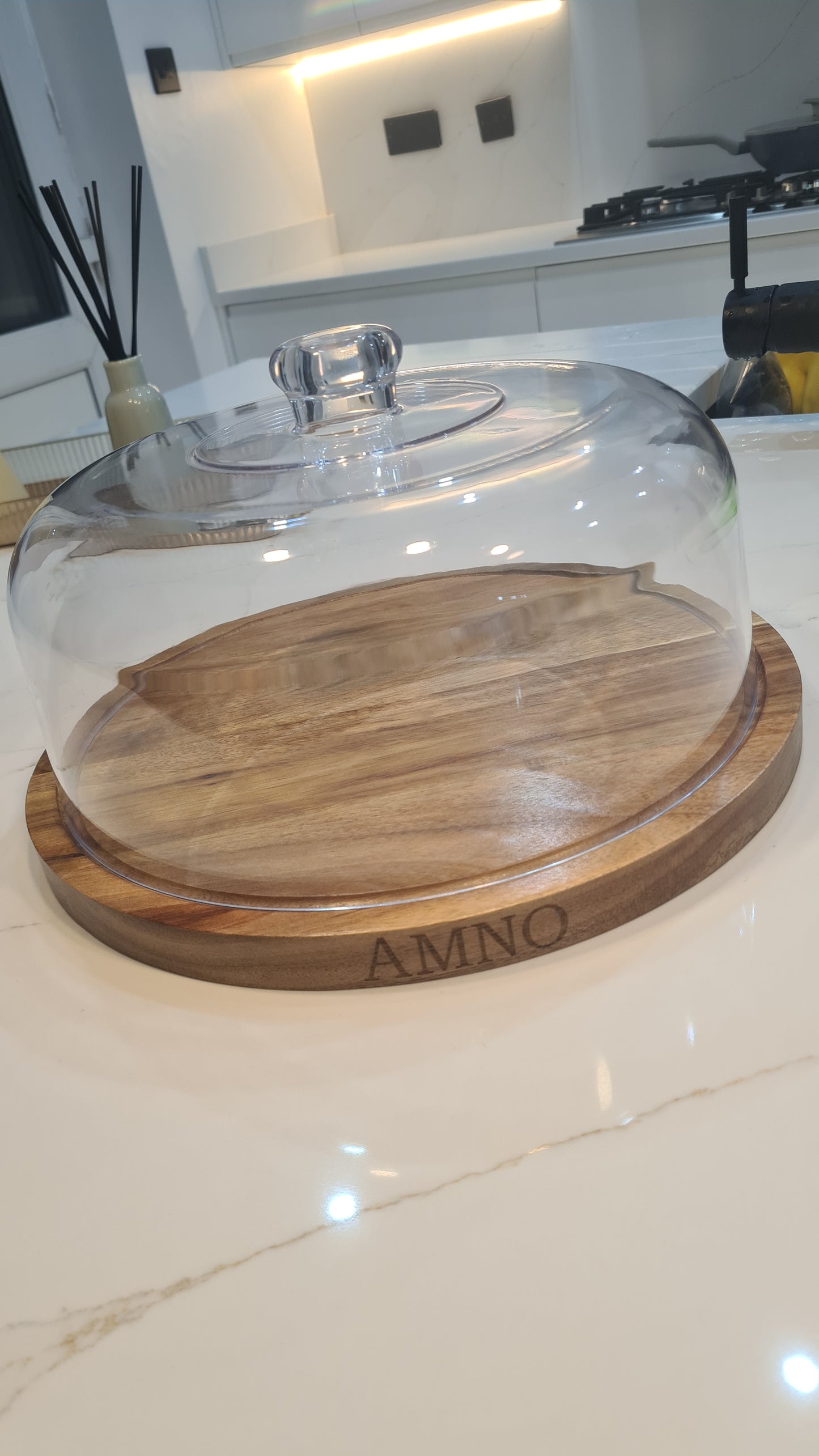 Acacia Wood Cake Stand with Acrylic Dome – Detachable Pedestal & Multi-Use Serving Tray, Perfect Housewarming Gift