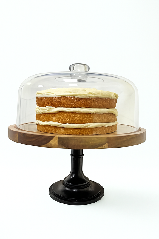 Acacia Wood Cake Stand with Acrylic Dome – Detachable Pedestal & Multi-Use Serving Tray, Perfect Housewarming Gift