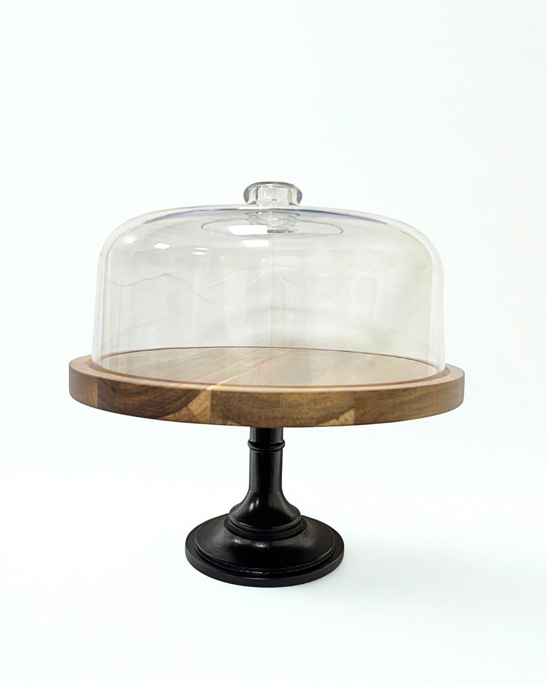 Acacia Wood Cake Stand with Acrylic Dome – Detachable Pedestal & Multi-Use Serving Tray, Perfect Housewarming Gift