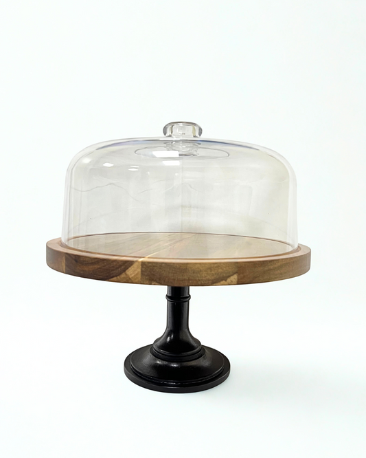 Acacia Wood Cake Stand with Acrylic Dome – Detachable Pedestal & Multi-Use Serving Tray, Perfect Housewarming Gift